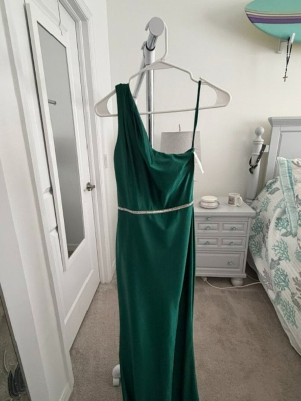 One Shoulder Emerald Green Dress from Davids Bridal Size 3 (XS) Brand New